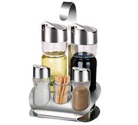 Oliera con supporto, 4 o 5 pezzi in acciaio inox, set di bottiglie per spezie da cucina, sale e pepe, contenitore per olio e aceto, contenitore per condimenti, utensili da cucina -5