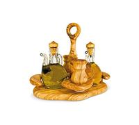OLIERA Lusso: Set condimento Olio aceto Sale Pepe in Legno di olivo Set 4 pz
