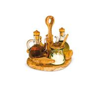 OLIERA Lusso: Set condimento Olio aceto Sale Pepe in Legno di olivo Set 5 pz