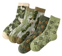 Olies Chaussettes À Motif Pour Femmes Adolescentes Filles Fleurs À Volants Chaussettes Fantaisie En Coton And Stockings, Verde, Taglia unica
