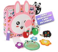 Olifty Libro Montessori 1 Anno - Giocattolo Educativo Montessori Bambino - Tavola Sensoriale in Feltro - Libro Interattivo Multisensoriale per Sviluppo Bambini 1 2 3 4 Anni (Rabbit)