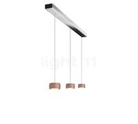 Oligo Grace Lampada a sospensione LED 3 fuochi - regolabile in altezza in modo invisibile, rosone nero opaco/copertura cromo/testa rame satinato