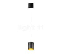 Oligo Tudor Lampada a sospensione LED - regolabile in altezza in modo invisibile, rosone nero opaco/testa nero opaco/foglio d'oro - 14 cm