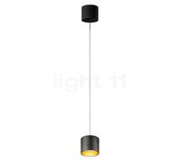 Oligo Tudor Lampada a sospensione LED - regolabile in altezza in modo invisibile, rosone nero opaco/testa nero opaco/foglio d'oro - 9,5 cm