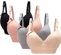 Oliked Reggiseno allattamento da donna, coppa morbida, 3-4 pezzi, 4 Pack(black+grey+pink+beige), S-M