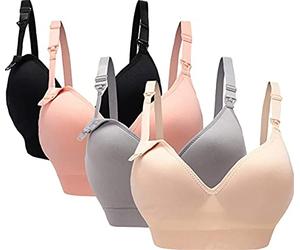 Oliked Reggiseno allattamento da donna, coppa morbida, 3-4 pezzi, 4 Pack(black+grey+pink+beige), S-M