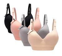 Oliked Reggiseno da allattamento, morbido, con coppa, (confezione da 3-4), Confezione da 4 (nero + grigio + rosa + beige), XXL
