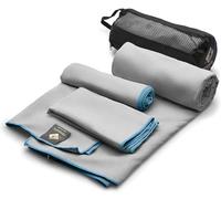OlimpiaFit Set di 3 Asciugamani in Microfibra a Rapida Essiccazione Grey Viaggio Zaino in Spalla Yoga Nuoto Sport Fitness Palestra Viso Corpo Sudore Asciugamano