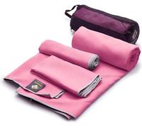 OlimpiaFit - Set di 3 asciugamani in microfibra, ad asciugatura rapida, leggeri e compatti, con borsa in rete, per il campeggio, lo sport e la spiaggia (rosa)