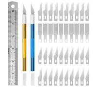 Olinner 2 Pezzi Cutter di Precisione Coltello da Intaglio con 40 Lame di Ricambio Righello d'Acciaio Taglierino di Precisione per Tagliare la Carta Intaglio Modellismo