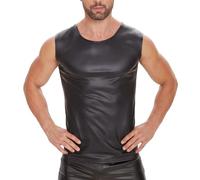 OLIns Canottiera da Uomo in Ecopelle Slim Fit Senza Maniche Cuoio Clubwear(Black,M)