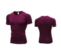 OLIns Uomo Fitness T-Shirt Maglia Compressione Asciugatura Rapida Elastico Allenamento (Wine red,M)