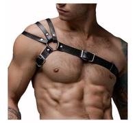 OLIns Uomo Leather Body Chest Harness con Cinghie Regolabili con Fibbia(Color:Black,Size:One Size)