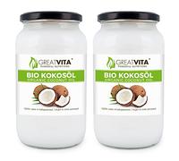 Olio di cocco biologico MeaVita, nativo, confezione da 2 (2 x 1000 ml) in un bicchiere