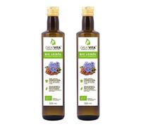 Olio di lino biologico MeaVita, 100% puro e spremuto a freddo, confezione da 2 (2x 500ml) in bottiglia di vetro