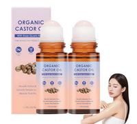 Olio di ricino biologico a sfera con rullo in quarzo rosa -100% puro, extra vergine, pressato a freddo, puro per la pelle, olio dorato puro per la pelle, i capelli e le sopracciglia, zone secche (2PCS