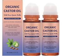 Olio di ricino biologico con rullo al quarzo rosa, 100% puro pressato a freddo, olio di ricino biologico roll on quarzo rosa, senza esano, bottiglia di vetro ambrato per la pelle