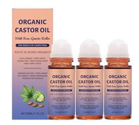 Olio di ricino biologico Roll-On con rullo di quarzo rosa pressato a freddo per massime sostanze nutritive, olio d'oro puro per pelle, cura dei capelli e delle sopracciglia, nutrizione, cura mirata