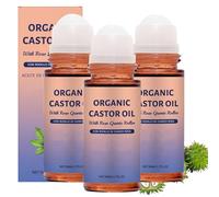 Olio di ricino biologico roll-on con rullo in quarzo rosa, 1,7 oz Olio idratante naturale per pancia, viso e corpo, idratazione delicata e nutriente, formula 100% vegetale pura (3PCS)