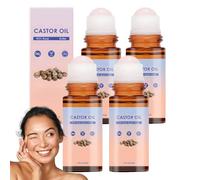 Olio di ricino biologico Roll-on, quarzo rosa Gua Sha Olio, morbido, idratante, nutre, leviga le linee sottili e le rughe, idratazione profonda, non grassa, per viso, corpo, sotto (4 pezzi)