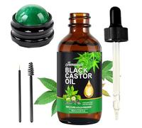 Olio di ricino nero giamaicano naturale e Palla a rotelle per massaggio manuale,Oli di Ricino Biologico,Castor Oil Spremuto a Freddo Stimola la Crescita dei Capelli, olio per massaggio corpo(Oil+Ball)