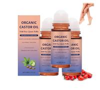 Olio di ricino Roll-On, 100% puro, spremuto a freddo, non raffinato, con rullo di quarzo rosa, idrata viso e pelle, migliora l'opacità, aiuta a schiarire il tono della pelle, per la pelle (3 pezzi)