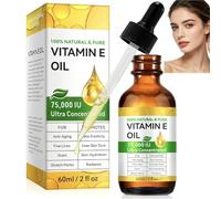 Olio di Vitamina E Puro 75.000 IU - Olio Idratante per Viso, Corpo e Capelli, per Pelle Secca e Opaca, Aiuta a Migliorare l’Aspetto di Cicatrici e Smagliature, Facile da Assorbire, 60 ml