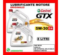 OLIO MOTORE CASTROL GTX 5W30 C4 ACEA C4 ORIGINALE 2 LATTE DA 4 LITRI