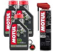 Olio motore moto Motul 510 2T litri 3 con MC Care C1 Chain Clean e portachiavi