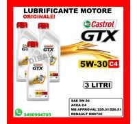 OLIO MOTORE ORIGINALE CASTROL GTX 5W30 C4 ACEA C4 FUEL EFFICIENT DA 3 LITRI