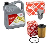 Olio Motore Set 0W-20 5 Litro + Filtro 47827 + Vite per Seat Skoda VW Touran