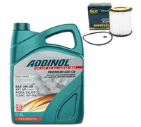 Olio Motore Set 0W-20 Addinol 5 Litro + Filtro Sh 4032 L per BMW 1er 3er 4er 2er