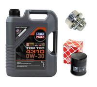 Olio Motore Set 0W-30 5 Litro + Filtro + Tappo Scarico per Peugeot 4007 2.4 16V