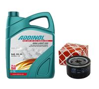 Olio Motore Set 0W-30 Addinol 5 Litro + Filtro 27155 per Nissan Note Renault 1.6