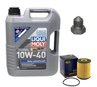 Olio Motore Set 10W-40 5 Litro + Filtro + Tappo Scarico per Audi Seat VW Passat