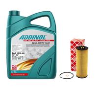 Olio Motore Set 10W-40 Addinol 5 Litro + Filtro 22536 per VW Passat 2.5 Tdi 3B3