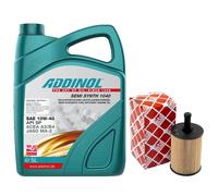 Olio Motore Set 10W-40 Addinol 5 Litro + Filtro 22546 per Seat Skoda Fabia I VW