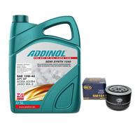Olio Motore Set 10W-40 Addinol 5 Litro + Filtro Sm 101 per Lancia Delta i Trafic