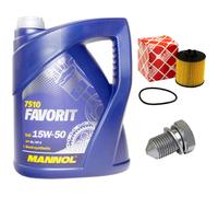 Olio Motore Set 15W50 5Liter + Filtro Febi + Tappo Rilascio per Audi Seat Skoda