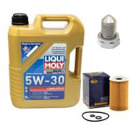 Olio motore Set 5W-30 5 Litro + Filtro + Tappo di scarico dell'olio per Audi