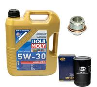 Olio Motore Set 5W-30 5 Litro + Filtro + Tappo Scarico per Audi 90 Coupé 2.0