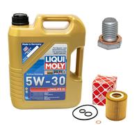 Olio Motore Set 5W-30 5 Litro + Filtro + Tappo Scarico per BMW 5er 520i E60 E61