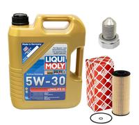 Olio Motore Set 5W-30 5 Litro + Filtro + Tappo Scarico per Seat Audi Skoda
