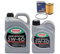 Olio Motore Set 5W-40 Vollsynth Meguin 6 Litro + Filtro per Opel Omega B 2.5 3.0