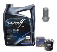 Olio Motore Set 5W40 5 Litro + Filtro + Tappo Scarico per Rover Mini 1000 41 Cv