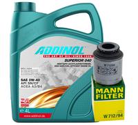 Olio Motore Set Addinol 0W-40 4 Litro + Filtro per Audi A1 A3 Seat Skoda VW Polo