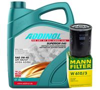Olio Motore Set Addinol 0W-40 4 Litro + Filtro per Mitsubishi Opel Corsa A Volvo