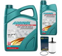 Olio Motore Set Addinol 5W-30 Mv 0530 Ll 6 Litro + Filtro per Audi Seduta Skoda