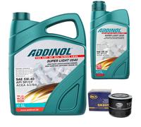 Olio Motore Set Addinol 5W-40 Super Light 6 Litro + Filtro per Opel Astra G 2.0