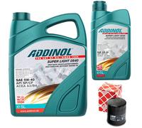 Olio Motore Set Addinol 5W-40 Super Light 6 Litro + Filtro per Opel Vectra B 1.7